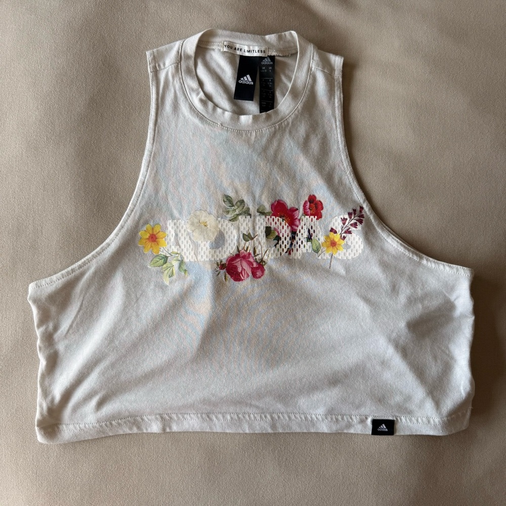 Adidas Women's White Floral Crop Top